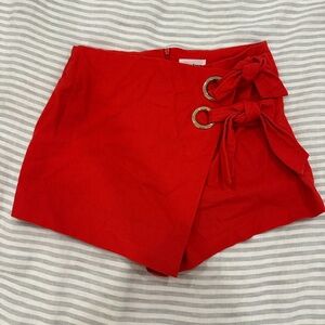 Superdown Red Skorts with Lace-Up Detail